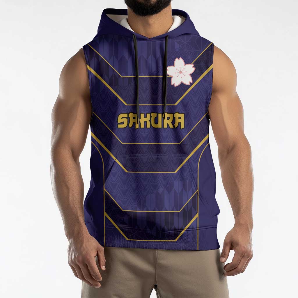 Japan Pacific Rugby 2022-23 Custom Sleeveless Hoodie Blue Sakura Japanese Wave Pattern - Polynesian Pride