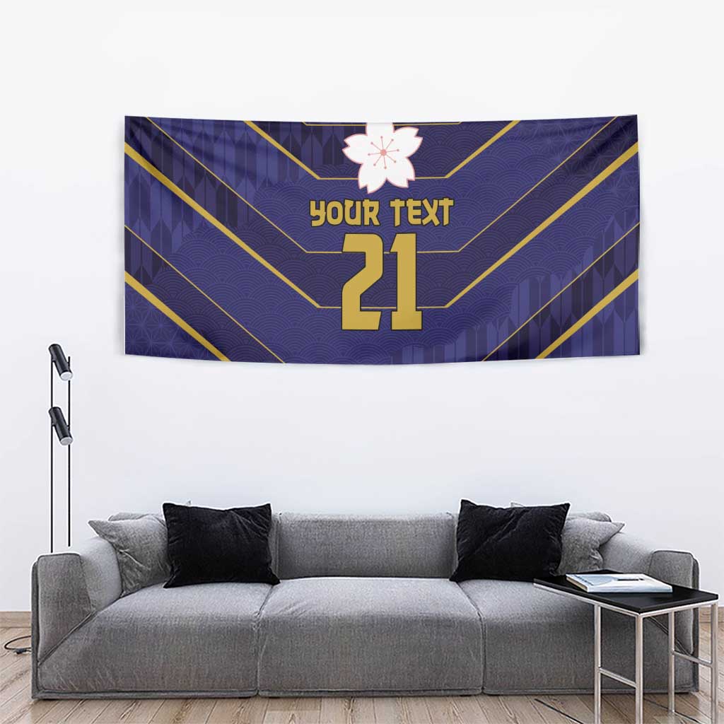 Japan Pacific Rugby 2022-23 Custom Tapestry Blue Sakura Japanese Wave Pattern