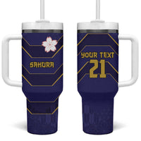 Japan Pacific Rugby 2022-23 Custom Tumbler With Handle Blue Sakura Japanese Wave Pattern LT9 One Size: 40 oz Blue - Polynesian Pride
