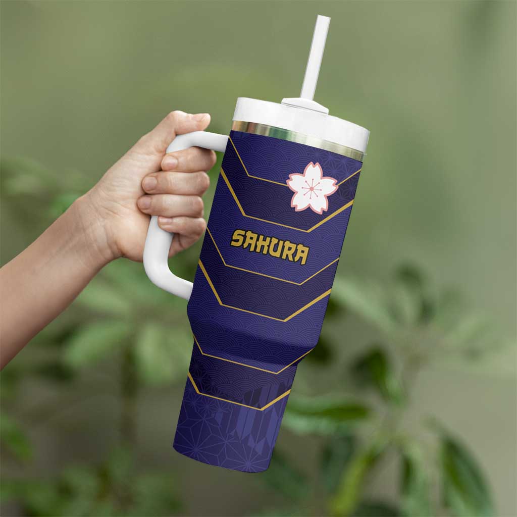 Japan Pacific Rugby 2022-23 Custom Tumbler With Handle Blue Sakura Japanese Wave Pattern LT9 - Polynesian Pride