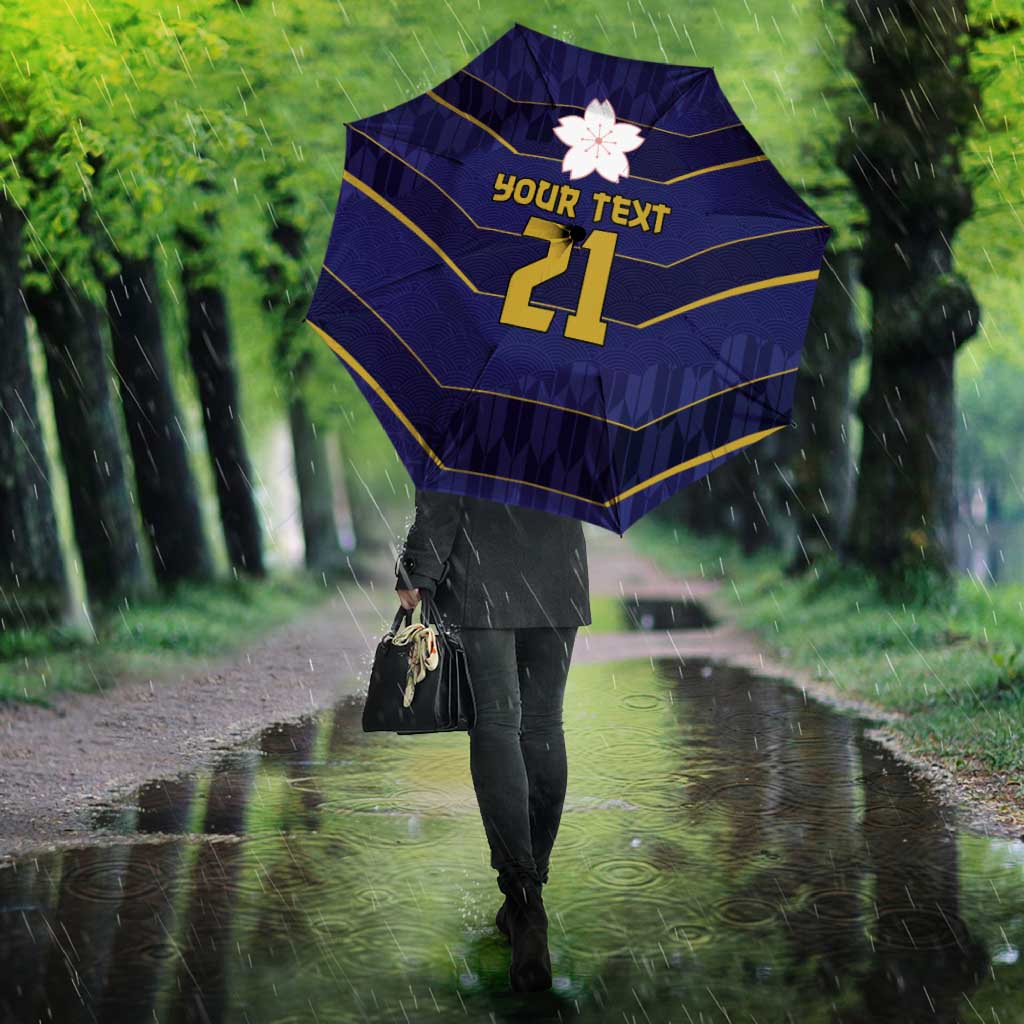 Japan Pacific Rugby 2022-23 Custom Umbrella Blue Sakura Japanese Wave Pattern - Polynesian Pride