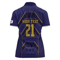 Japan Pacific Rugby 2022-23 Custom Women Polo Shirt Blue Sakura Japanese Wave Pattern