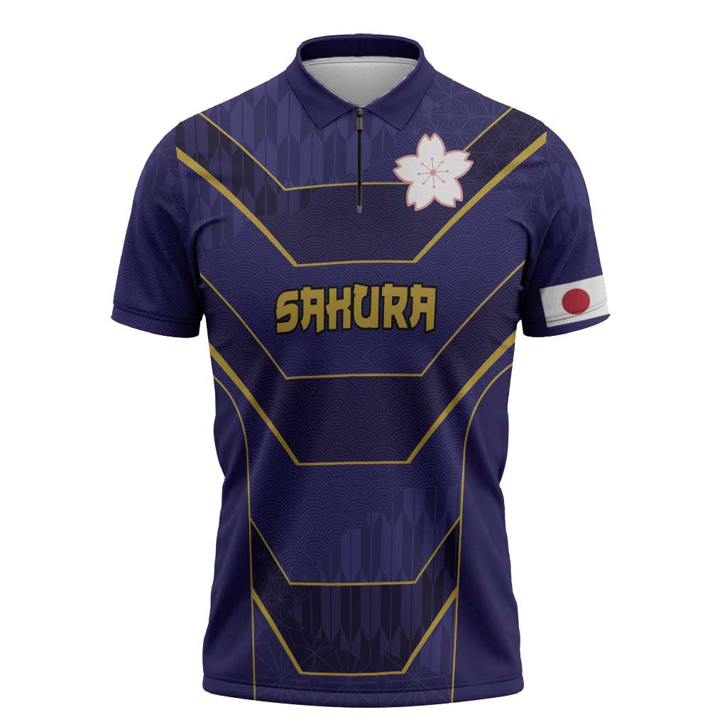 Japan Pacific Rugby 2022-23 Custom Zipper Polo Shirt Blue Sakura Japanese Wave Pattern LT9 Blue - Polynesian Pride