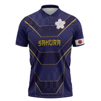 Japan Pacific Rugby 2022-23 Custom Zipper Polo Shirt Blue Sakura Japanese Wave Pattern LT9 Blue - Polynesian Pride