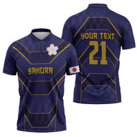 Japan Pacific Rugby 2022-23 Custom Zipper Polo Shirt Blue Sakura Japanese Wave Pattern LT9 - Polynesian Pride