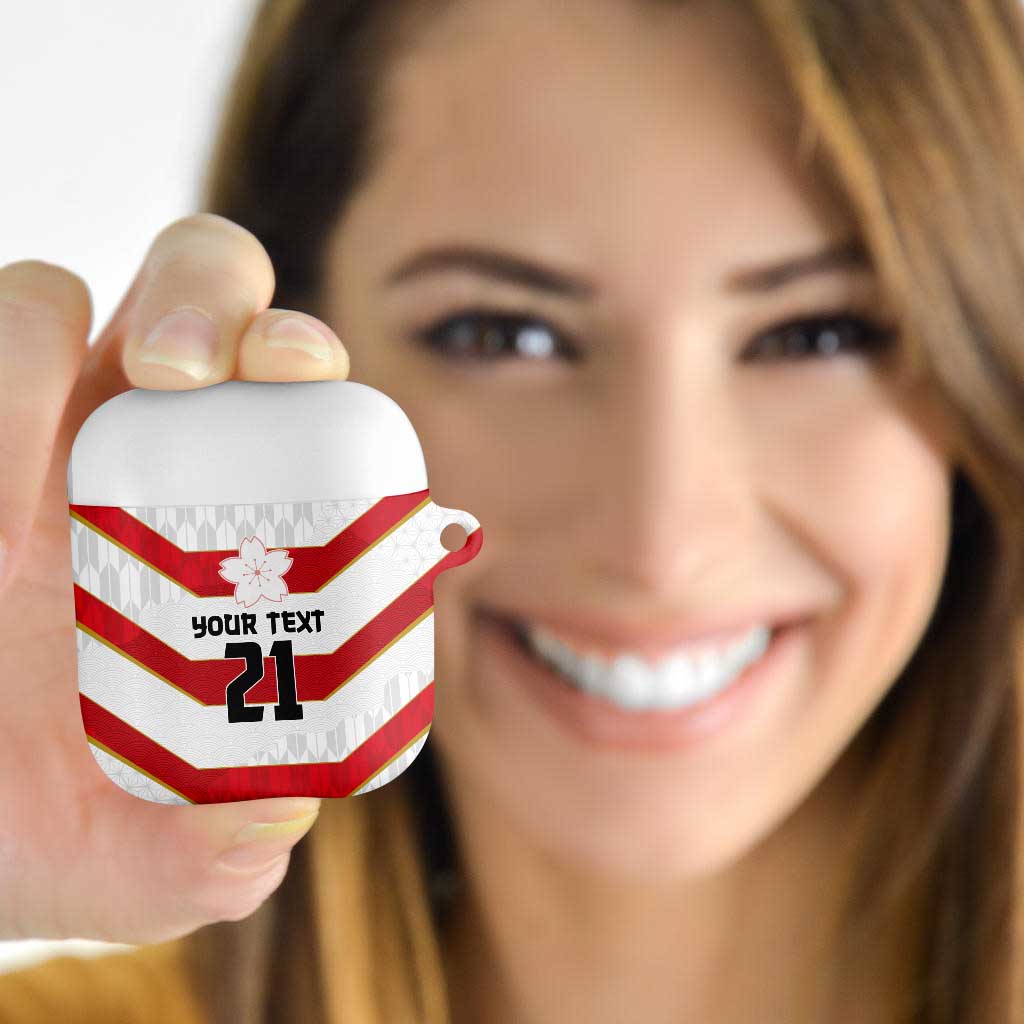 Japan Pacific Rugby 2022-23 Custom AirPods Case Red Sakura Japanese Wave Pattern - Polynesian Pride