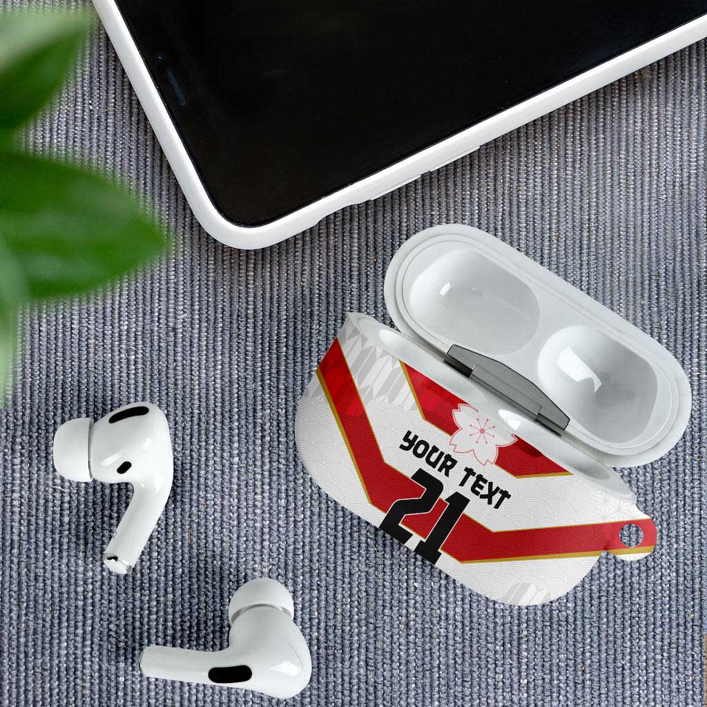 Japan Pacific Rugby 2022-23 Custom AirPods Case Red Sakura Japanese Wave Pattern - Polynesian Pride