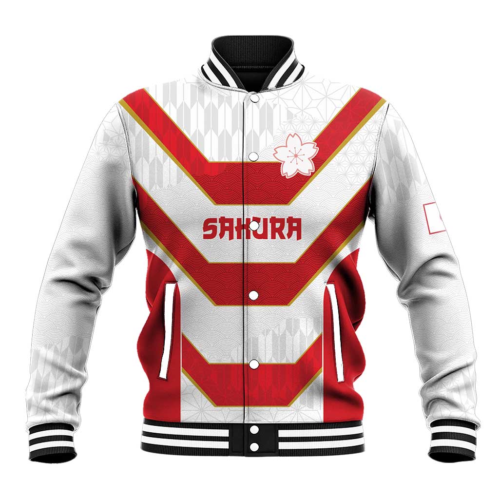 Japan Pacific Rugby 2022-23 Custom Baseball Jacket Red Sakura Japanese Wave Pattern