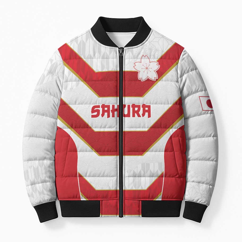 Japan Pacific Rugby 2022-23 Custom Bomber Puffer Jacket Red Sakura Japanese Wave Pattern - Polynesian Pride