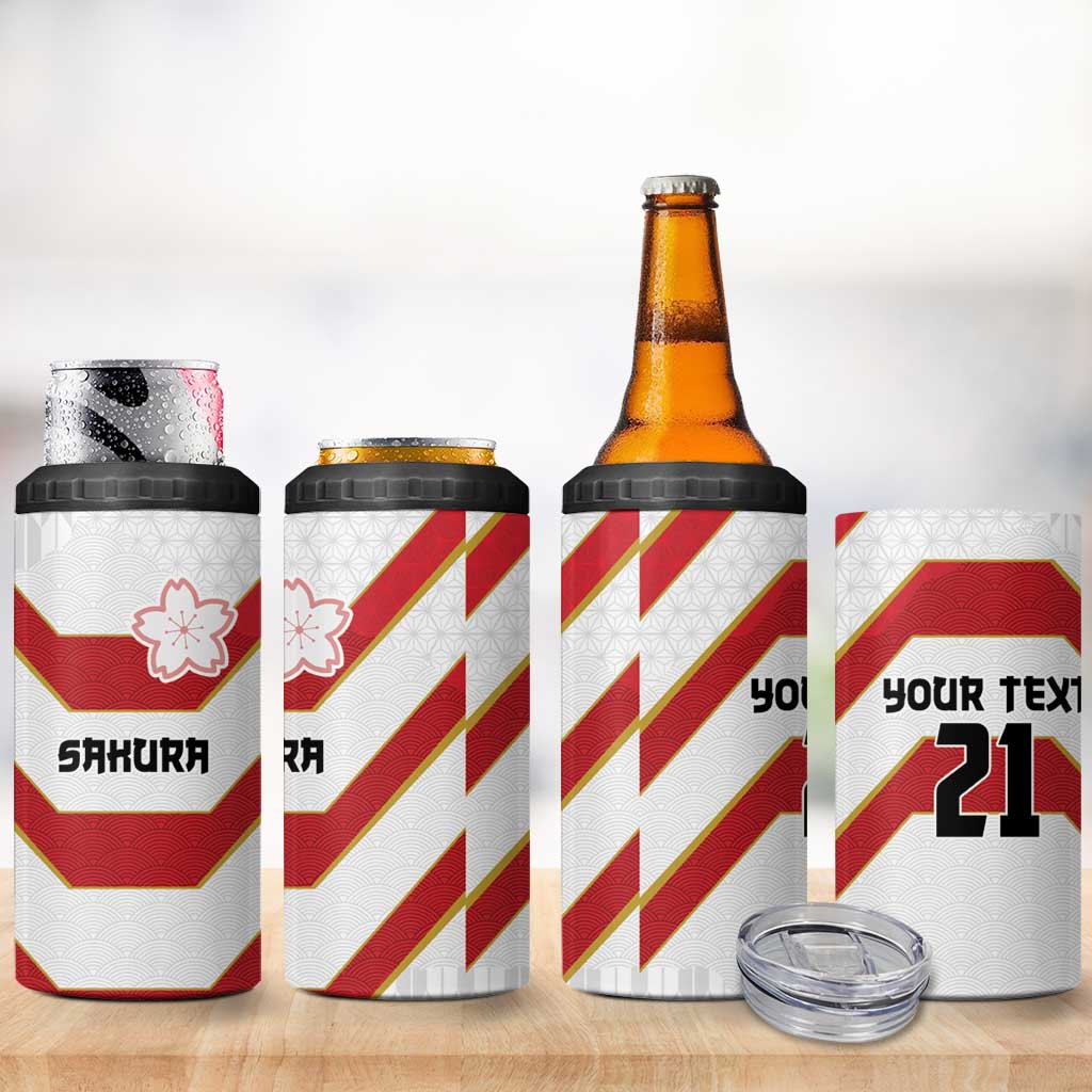 Japan Pacific Rugby 2022-23 Custom 4 in 1 Can Cooler Tumbler Red Sakura Japanese Wave Pattern LT9 - Polynesian Pride