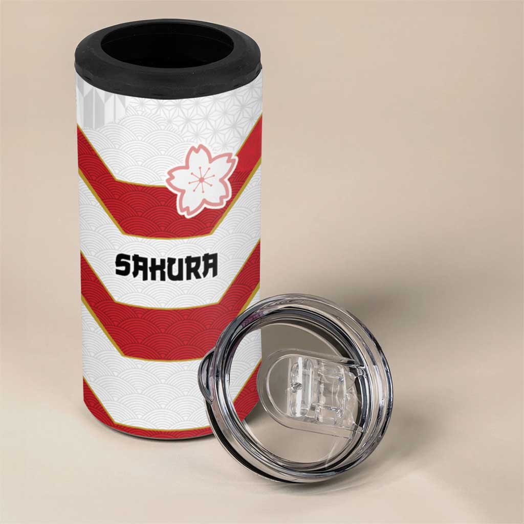 Japan Pacific Rugby 2022-23 Custom 4 in 1 Can Cooler Tumbler Red Sakura Japanese Wave Pattern LT9 - Polynesian Pride