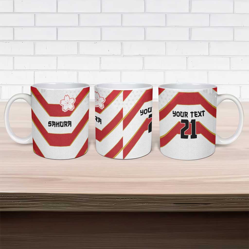 Japan Pacific Rugby 2022-23 Custom Ceramic Mug Red Sakura Japanese Wave Pattern - Polynesian Pride