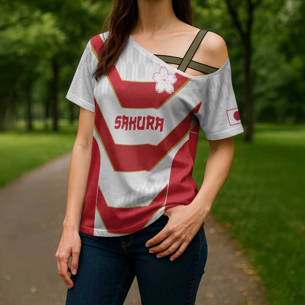 Japan Pacific Rugby 2022-23 Custom Cross Shoulder Shirt Red Sakura Japanese Wave Pattern - Polynesian Pride