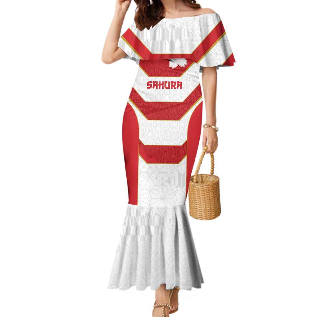 Japan Pacific Rugby 2022-23 Custom Family Matching Mermaid Dress and Hawaiian Shirt Red Sakura Japanese Wave Pattern