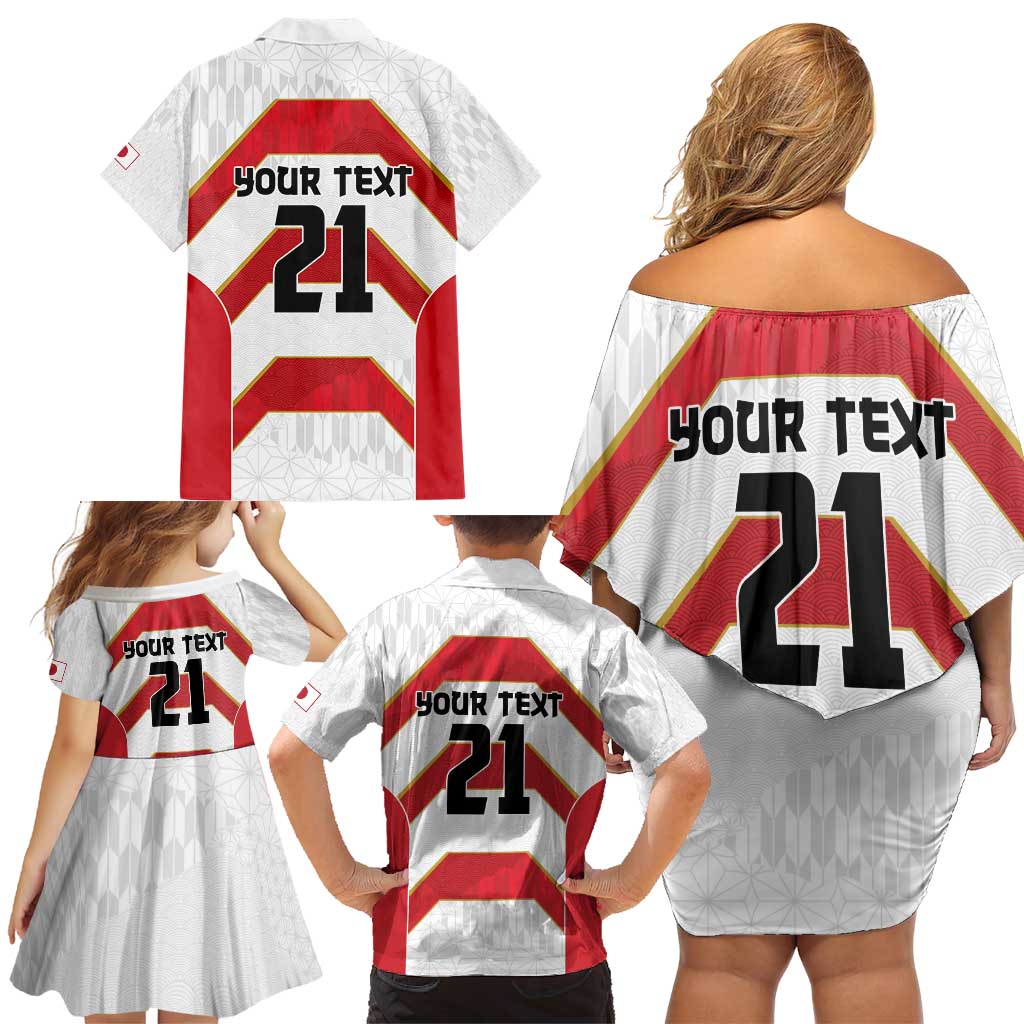 Japan Pacific Rugby 2022-23 Custom Family Matching Off Shoulder Short Dress and Hawaiian Shirt Red Sakura Japanese Wave Pattern