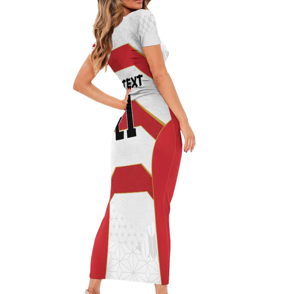 Japan Pacific Rugby 2022-23 Custom Family Matching Short Sleeve Bodycon Dress and Hawaiian Shirt Red Sakura Japanese Wave Pattern