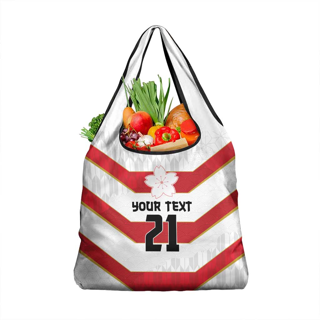 Japan Pacific Rugby 2022-23 Custom Grocery Bag Red Sakura Japanese Wave Pattern