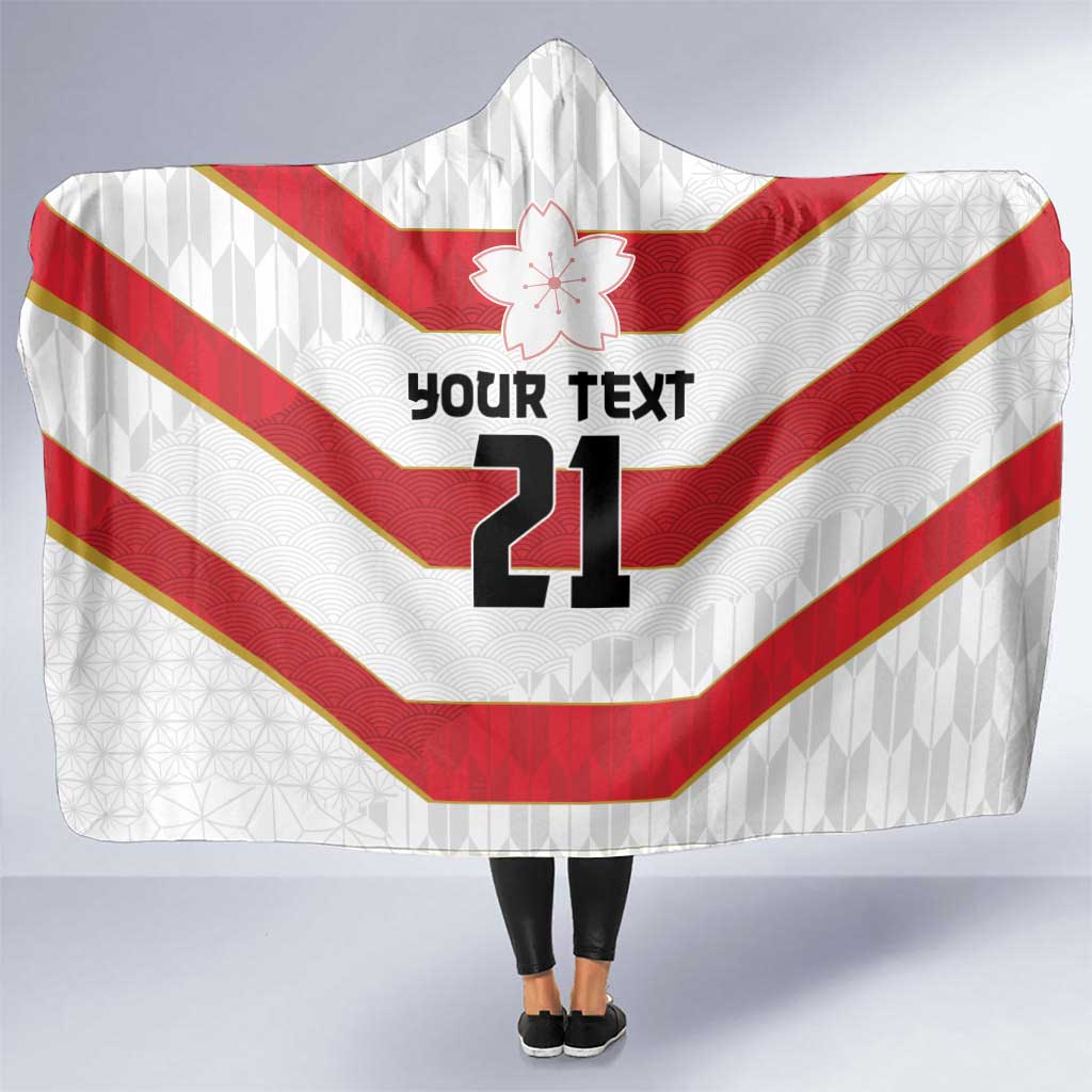 Japan Pacific Rugby 2022-23 Custom Hooded Blanket Red Sakura Japanese Wave Pattern