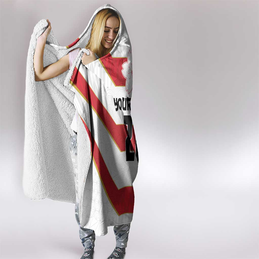 Japan Pacific Rugby 2022-23 Custom Hooded Blanket Red Sakura Japanese Wave Pattern