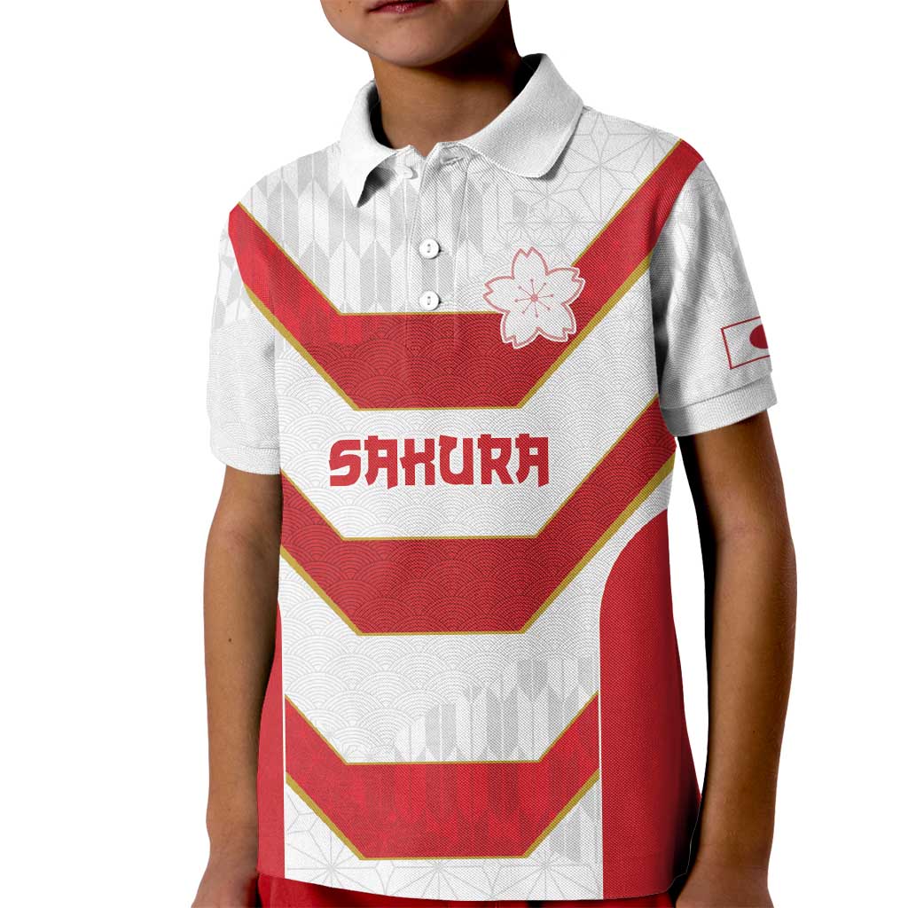 Japan Pacific Rugby 2022-23 Custom Kid Polo Shirt Red Sakura Japanese Wave Pattern