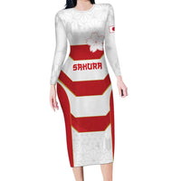 Japan Pacific Rugby 2022-23 Custom Long Sleeve Bodycon Dress Red Sakura Japanese Wave Pattern