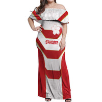 Japan Pacific Rugby 2022-23 Custom Off Shoulder Maxi Dress Red Sakura Japanese Wave Pattern