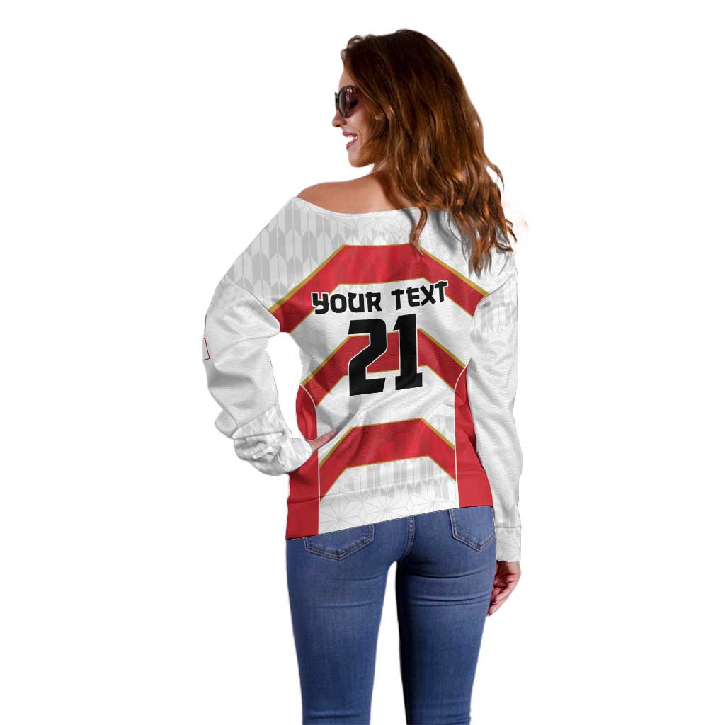 Japan Pacific Rugby 2022-23 Custom Off Shoulder Sweater Red Sakura Japanese Wave Pattern