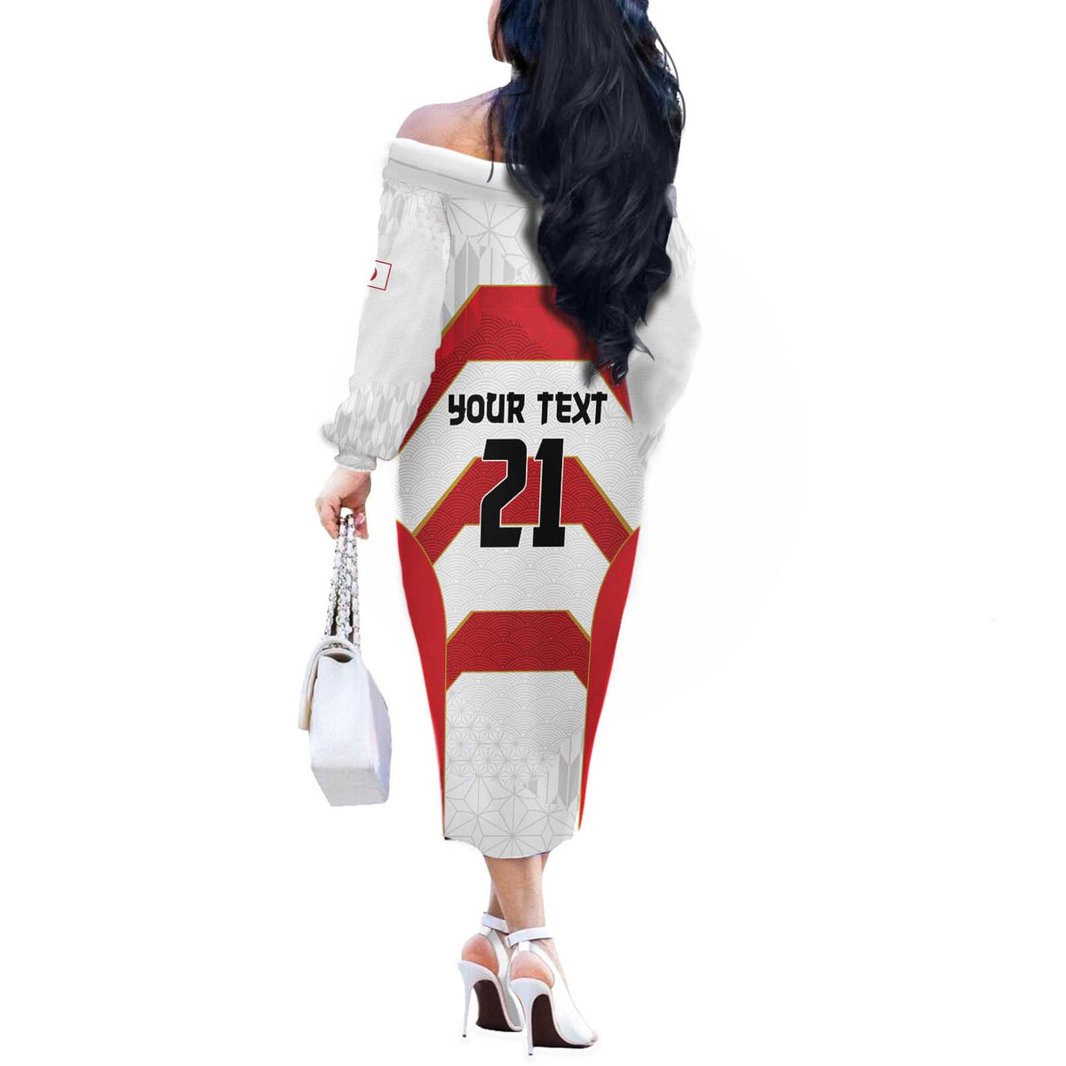 Japan Pacific Rugby 2022-23 Custom Off The Shoulder Long Sleeve Dress Red Sakura Japanese Wave Pattern