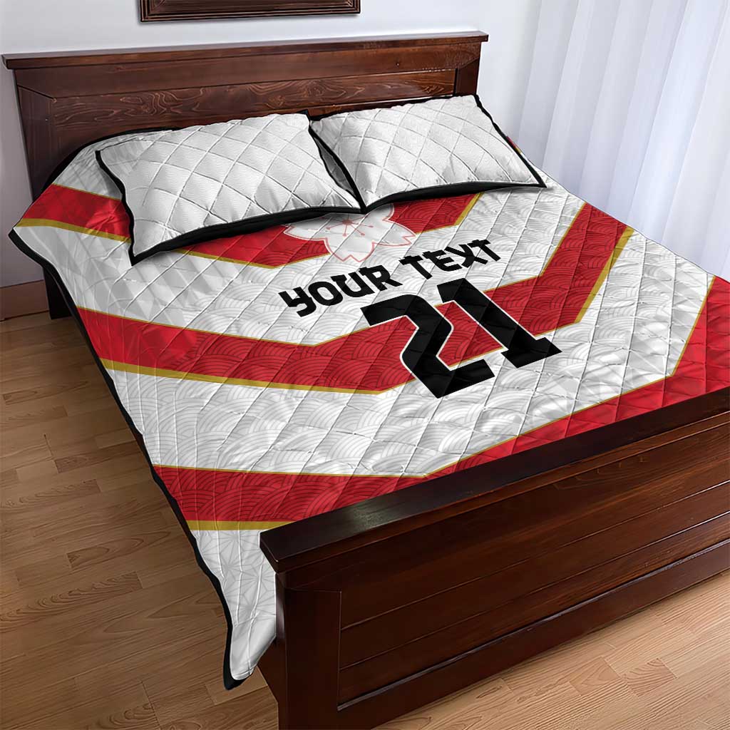 Japan Pacific Rugby 2022-23 Custom Quilt Bed Set Red Sakura Japanese Wave Pattern