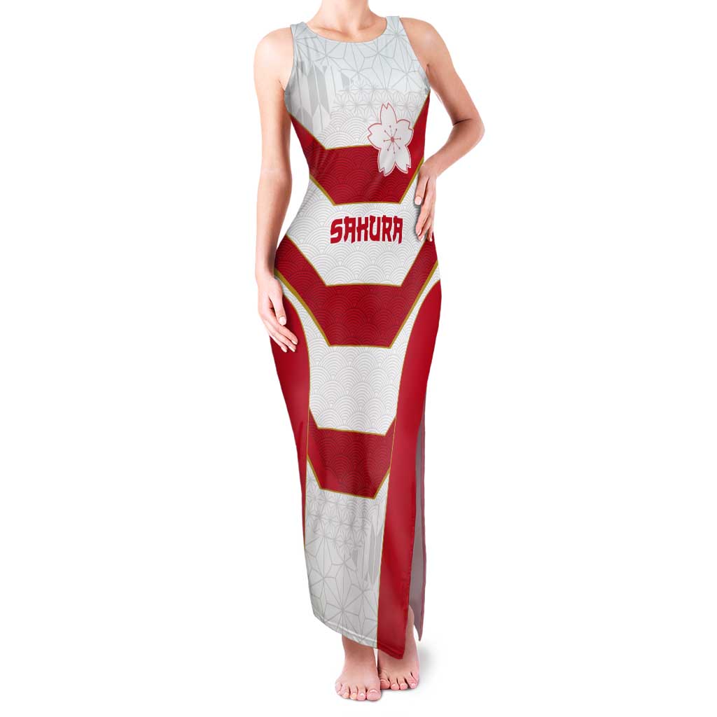Japan Pacific Rugby 2022-23 Custom Tank Maxi Dress Red Sakura Japanese Wave Pattern