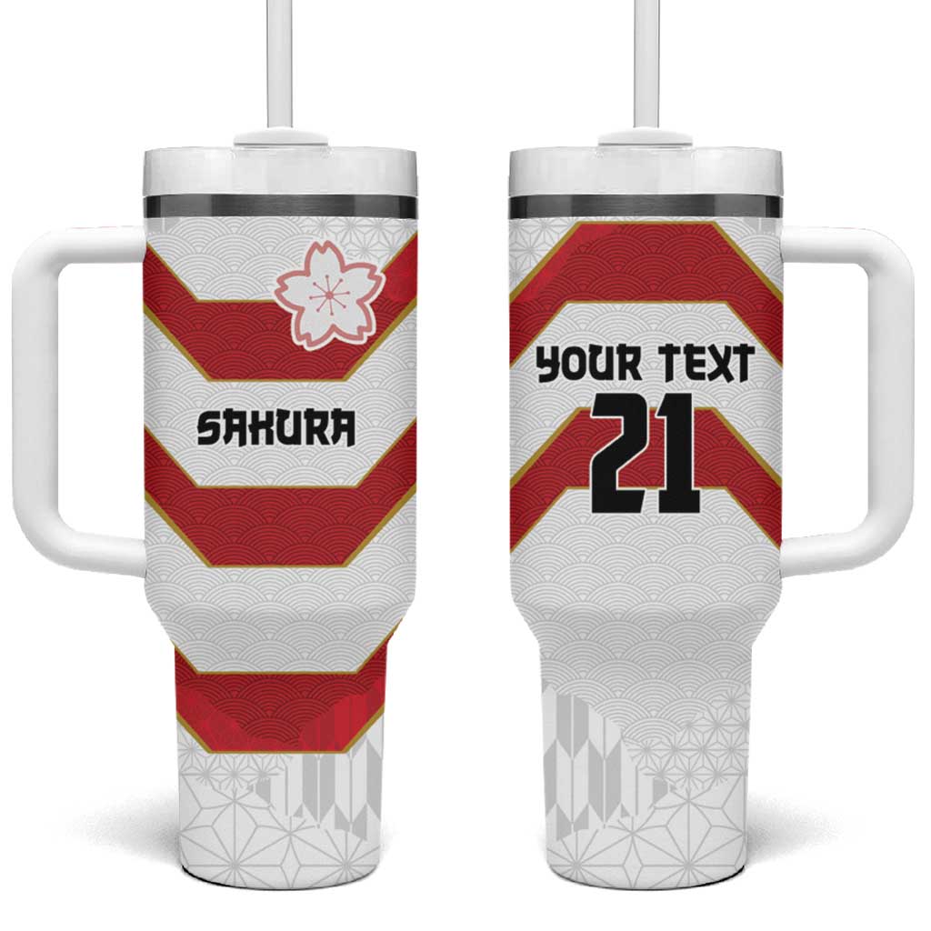 Japan Pacific Rugby 2022-23 Custom Tumbler With Handle Red Sakura Japanese Wave Pattern LT9 One Size: 40 oz Red - Polynesian Pride