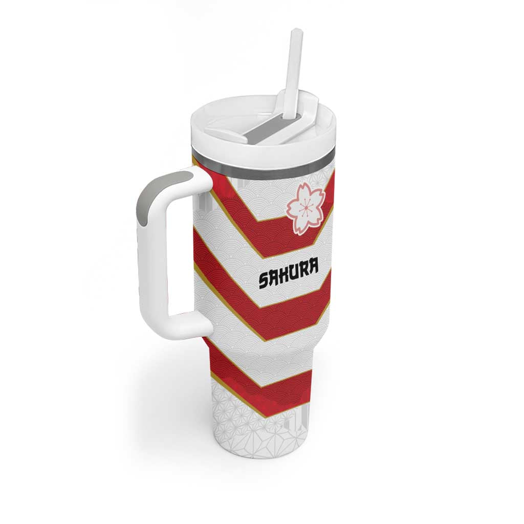 Japan Pacific Rugby 2022-23 Custom Tumbler With Handle Red Sakura Japanese Wave Pattern LT9 - Polynesian Pride