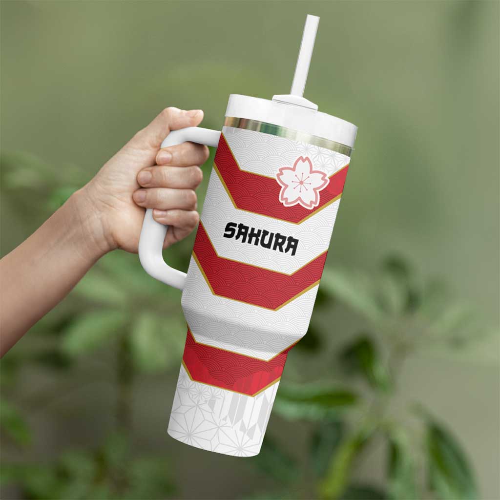 Japan Pacific Rugby 2022-23 Custom Tumbler With Handle Red Sakura Japanese Wave Pattern LT9 - Polynesian Pride