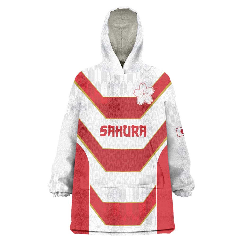 Japan Pacific Rugby 2022-23 Custom Wearable Blanket Hoodie Red Sakura Japanese Wave Pattern