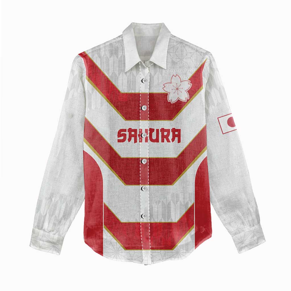 Japan Pacific Rugby 2022-23 Custom Women Casual Shirt Red Sakura Japanese Wave Pattern