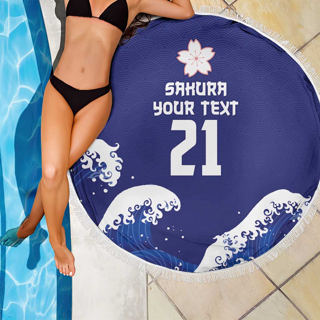 Japan Pacific Rugby Custom Beach Blanket Go Sakura Japanese Wave Pattern