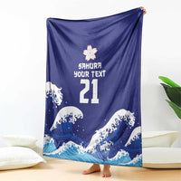 Japan Pacific Rugby Custom Blanket Go Sakura Japanese Wave Pattern