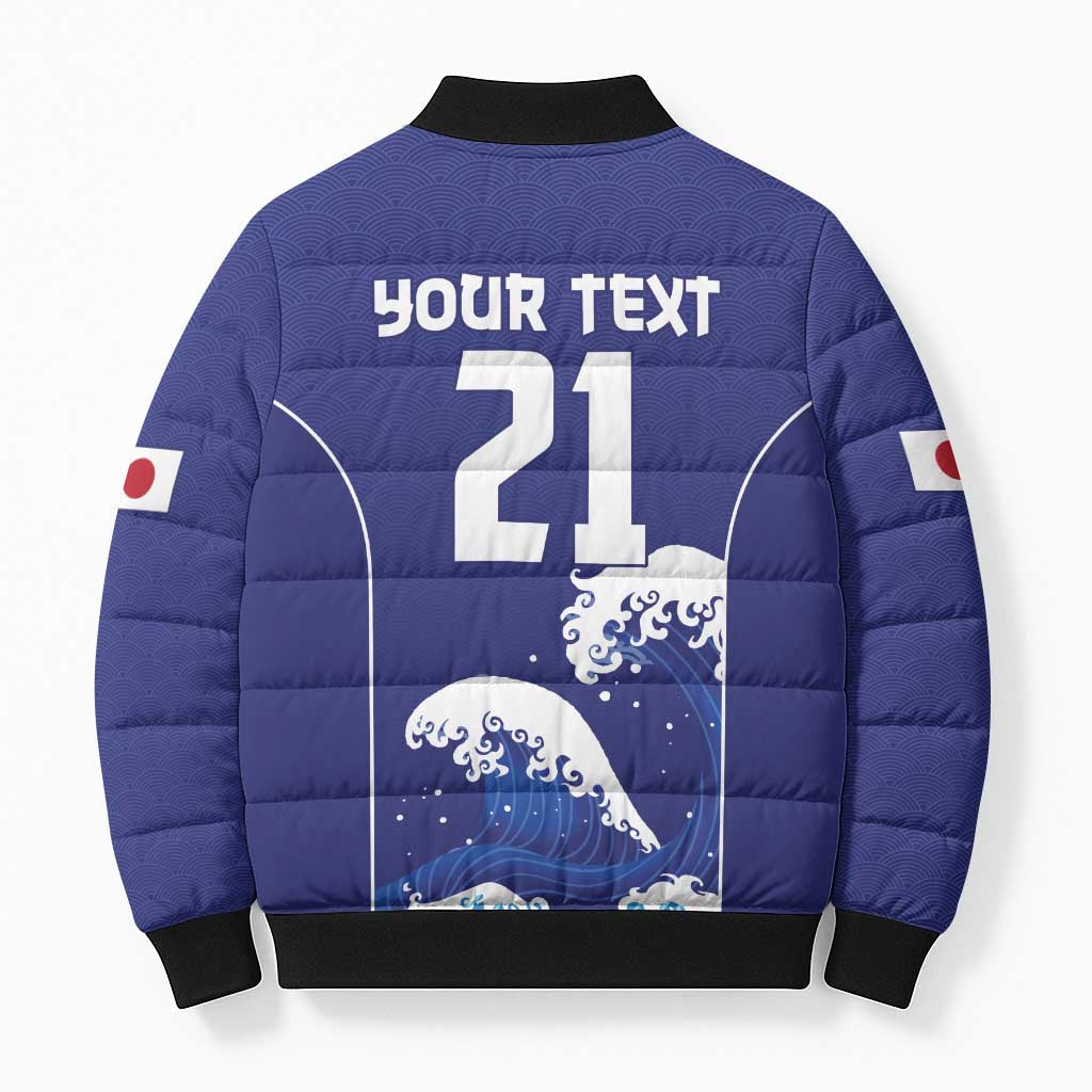 Japan Pacific Rugby Custom Bomber Puffer Jacket Go Sakura Japanese Wave Pattern - Polynesian Pride