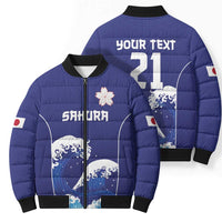 Japan Pacific Rugby Custom Bomber Puffer Jacket Go Sakura Japanese Wave Pattern - Polynesian Pride