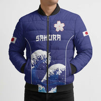 Japan Pacific Rugby Custom Bomber Puffer Jacket Go Sakura Japanese Wave Pattern - Polynesian Pride