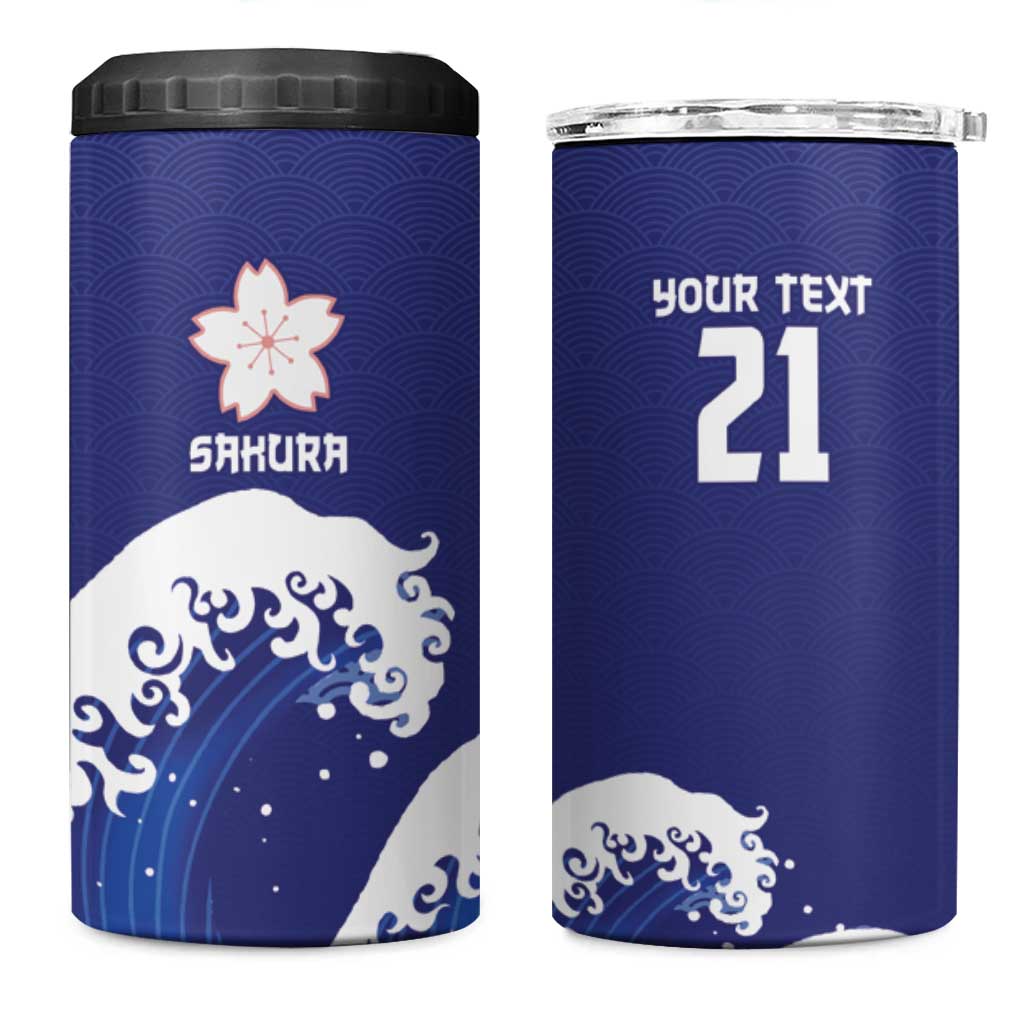 Japan Pacific Rugby Custom 4 in 1 Can Cooler Tumbler Go Sakura Japanese Wave Pattern LT9 One Size: 16 oz Blue - Polynesian Pride