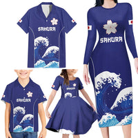 Japan Pacific Rugby Custom Family Matching Long Sleeve Bodycon Dress and Hawaiian Shirt Go Sakura Japanese Wave Pattern
