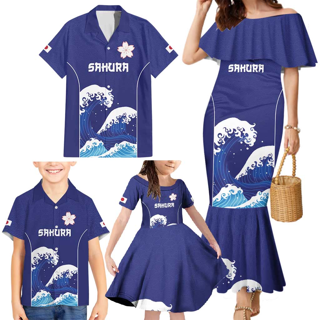 Japan Pacific Rugby Custom Family Matching Mermaid Dress and Hawaiian Shirt Go Sakura Japanese Wave Pattern