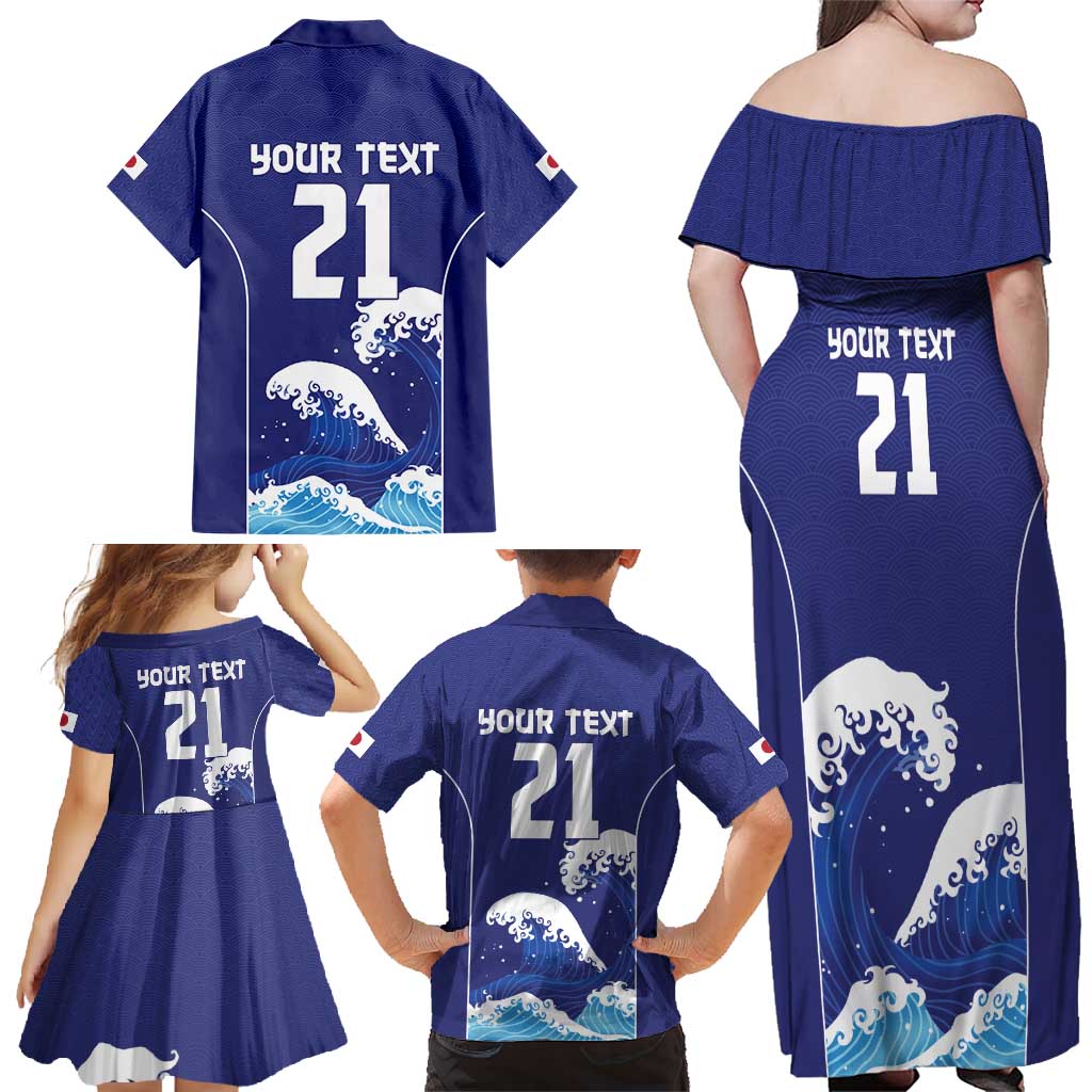 Japan Pacific Rugby Custom Family Matching Off Shoulder Maxi Dress and Hawaiian Shirt Go Sakura Japanese Wave Pattern