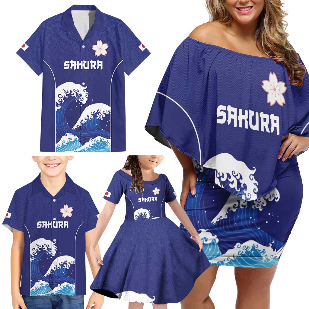 Japan Pacific Rugby Custom Family Matching Off Shoulder Short Dress and Hawaiian Shirt Go Sakura Japanese Wave Pattern