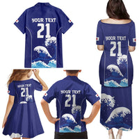 Japan Pacific Rugby Custom Family Matching Puletasi and Hawaiian Shirt Go Sakura Japanese Wave Pattern