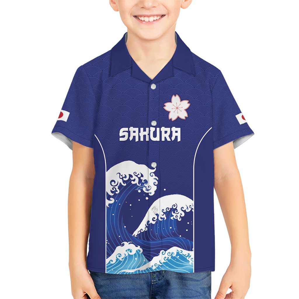 Japan Pacific Rugby Custom Family Matching Puletasi and Hawaiian Shirt Go Sakura Japanese Wave Pattern