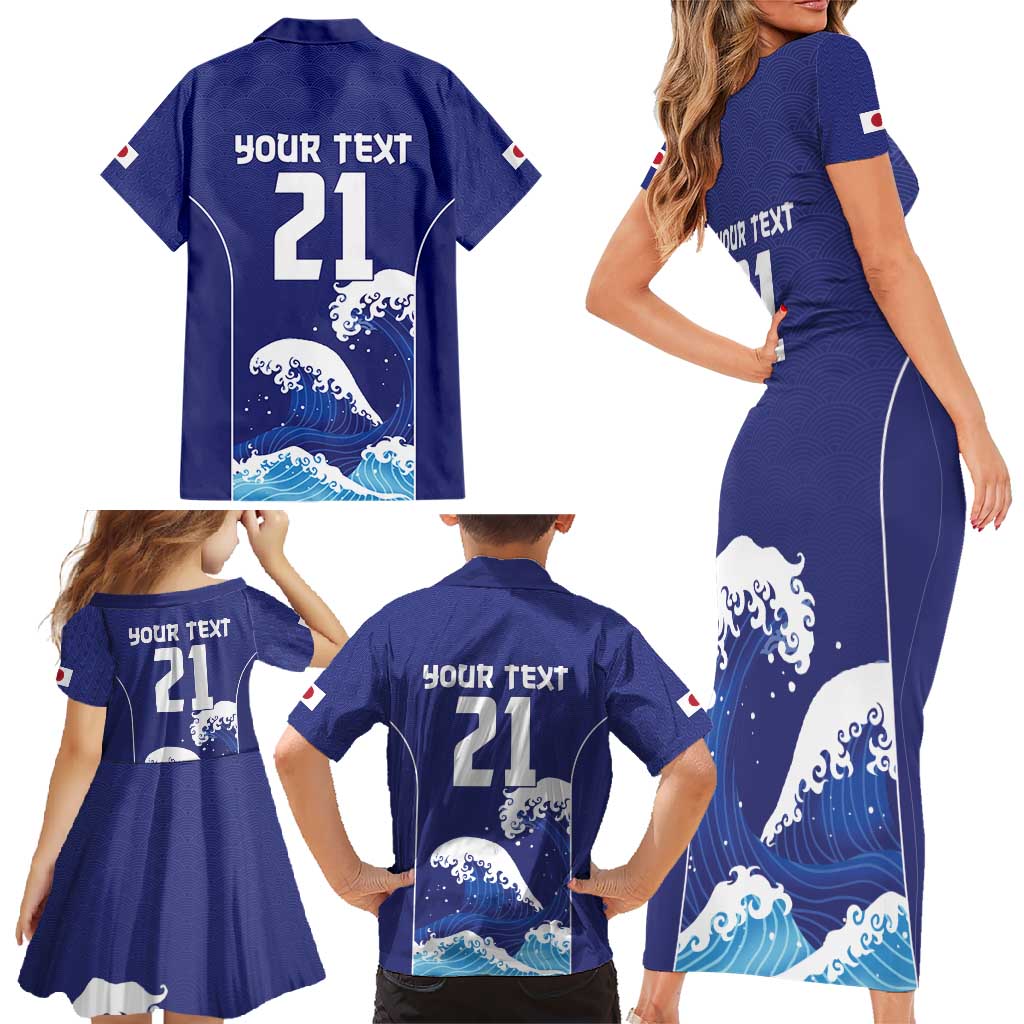 Japan Pacific Rugby Custom Family Matching Short Sleeve Bodycon Dress and Hawaiian Shirt Go Sakura Japanese Wave Pattern