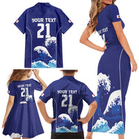 Japan Pacific Rugby Custom Family Matching Short Sleeve Bodycon Dress and Hawaiian Shirt Go Sakura Japanese Wave Pattern