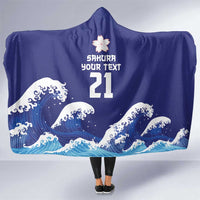 Japan Pacific Rugby Custom Hooded Blanket Go Sakura Japanese Wave Pattern